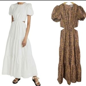 WAYF Plaza Cutout Puff Sleeve Chita Print Maxi Dress